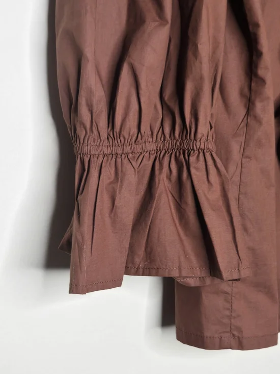 Mille Ruffle Front Puff Sleeve V-neck Romantic Top Brown Blouse - Picture 6 of 8